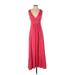 Loveappella Casual Dress - A-Line V Neck Sleeveless: Pink Solid Dresses - Women's Size P Petite