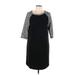 Ann Taylor LOFT Casual Dress - Shift Scoop Neck 3/4 sleeves: Black Print Dresses - Women's Size 10