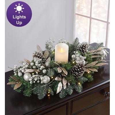 1-800-Flowers Seasonal Gift Delivery Winter Splendor Metallic Centerpiece W/ Led Candle