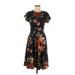 Homeyee Casual Dress - A-Line High Neck Short sleeves: Black Floral Dresses - Women's Size 6