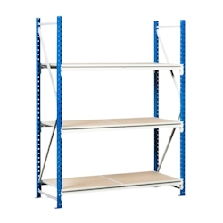 PROREGAL Weitspannregal MAXIMUS | Grundregal | HxBxT 350x150x40cm | 7 Ebenen | Spanplatten-Fachboden | Fachlast 475kg | Lichtblau/Lichtgrau Image