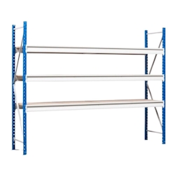 PROREGAL Weitspannregal MAXIMUS Pro | Grundregal | HxBxT 450x225x50cm | 4 Ebenen | Spanplatten-Fachboden | Fachlast 610kg | Lichtblau/Lichtgrau Image