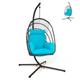 SFAREST Egg Swing Chair with Stand, Foldable Patio Hanging Chair with Soft Cushion and Head Pillow, Wicker Hammock Chair for Indoor Outdoor (Turquoise)