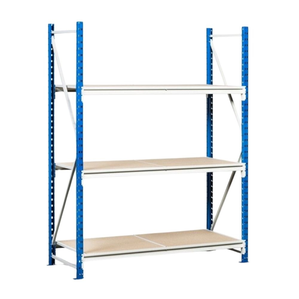 PROREGAL Weitspannregal MAXIMUS | Grundregal | HxBxT 250x225x40cm | 3 Ebenen | Spanplatten-Fachboden | Fachlast 375kg | Lichtblau/Lichtgrau Image