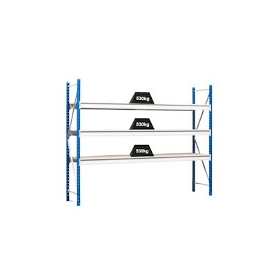 PROREGAL Weitspannregal MAXIMUS Pro | Grundregal | HxBxT 200x250x60cm | 4 Ebenen | Spanplatten-Fachboden | Fachlast 530kg | Lichtblau/Lichtgrau Image