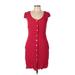 American Tall Casual Dress - Shirtdress Scoop Neck Short sleeves: Red Print Dresses - Women's Size Large
