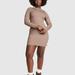 Women's PINK Stretch Cotton Long-Sleeve Mock-Neck Dress