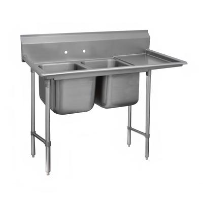 Advance Tabco 9-2-36-36R 77" 2 Compartment Sink w/ 16"L x 20"W Bowl, 12" Deep, Stainless Steel