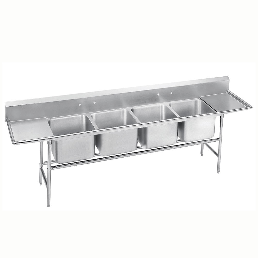 Advance Tabco 93-4-72-36RL 146" 4 Compartment Sink w/ 16"L x 20"W Bowl, 12" Deep, Stainless Steel