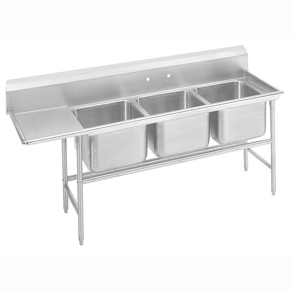 Advance Tabco 9-3-54-24L 83" 3 Compartment Sink w/ 16"L x 20"W Bowl, 12" Deep, Stainless Steel