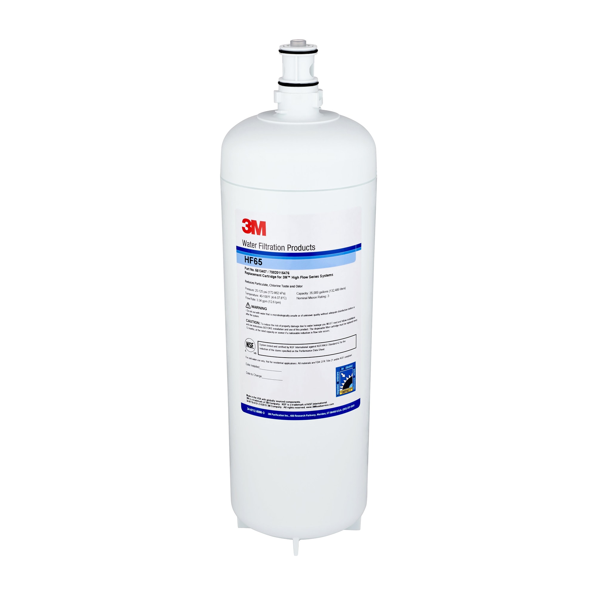 3M Cuno HF65 Replacement Cartridge For BEV165 System, 3 Microns, Sediment/Chlorine Reduction, Large Diameter
