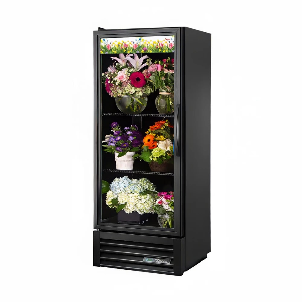 True GDM-12FC-HC~TSL01 LH BLK 1 Section Floral Cooler w/ Swinging Door - Black, 115v | True Refrigeration