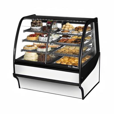 True TDM-DZ-48-GE/GE-S-W 48 1/4" Full Service Dual Zone Bakery Case w/ Curved Glass - (4) Levels, 115v, Silver | True Refrigeration