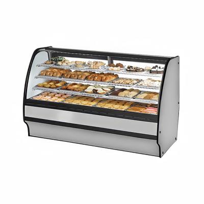 True TGM-DC-77-SC/SC-S-W 77 1/4" Full Service Dry Bakery Case w/ Curved Glass - 4 Levels, 115v, Non-Refrigerated, Silver | True Refrigeration
