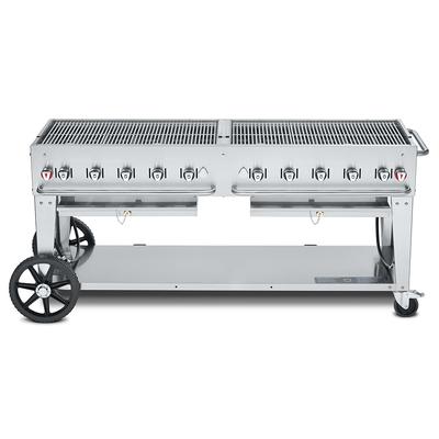 Crown Verity CV-MCB-72-SI-BULK 70" Mobile Gas Commercial Outdoor Charbroiler w/ Water Pan, Liquid Propane, LP Gas, 159,000 BTU, Stainless Steel, Gas Type: LP