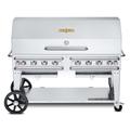 Crown Verity CV-RCB-60-1RDP-SI-BULK Pro Series 58" Mobile Gas Commercial Outdoor Grill w/ Roll Dome, Liquid Propane, 8 Burners, LP Gas, Stainless Steel, Gas Type: LP