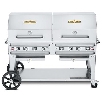 Crown Verity CV-RCB-60RDP-SI50/100 58" Mobile Gas Commercial Outdoor Grill w/ Roll Domes, Liquid Propane, 8 Burners, LP Gas, Stainless Steel, Gas Type: LP