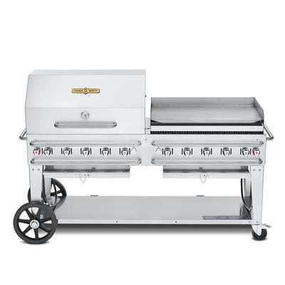 Crown Verity CV-RCB-72RGP-SI50/100 70" Mobile Gas Commercial Outdoor Grill w/ Roll Dome, Liquid Propane, Griddle Package, Stainless Steel, Gas Type: LP