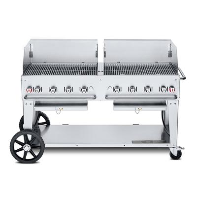 Crown Verity CV-MCB-60WGP-LP 58" Mobile Gas Commercial Outdoor Charbroiler w/ Water Pan, Liquid Propane, Stainless Steel, Gas Type: LP
