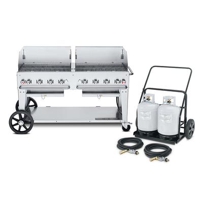 Crown Verity CV-MCC-60WGP 58" Mobile Gas Commercial Outdoor Charbroiler w/ Water Pan, Liquid Propane, Stainless Steel, Gas Type: LP