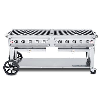 Crown Verity CV-RCB-72-LP 70" Mobile Gas Commercial Outdoor Grill w/ Water Pans, Liquid Propane, Stainless Steel, Gas Type: LP