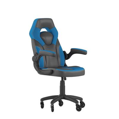 Flash Furniture CH-00095-BL-RLB-GG Swivel Gaming Chair w/ Black & Blue LeatherSoft Back & Seat - Black Base, Roller Wheels