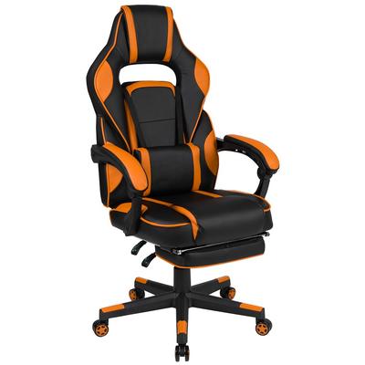 Flash Furniture CH-00288-OR-GG Swivel Gaming Chair w/ Footrest - LeatherSoft Back & Seat, Black/Orange