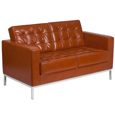 Flash Furniture ZB-LACEY-831-2-LS-COG-GG Loveseat w/ Cognac LeatherSoft Upholstery, Stainless Legs, Brown