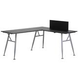 Flash Furniture NAN-WK-110-BK-GG L Shaped Computer Desk w/ Privacy Panel - 89 1/2"W x 60"D x 39 3/4"H, Black Laminate