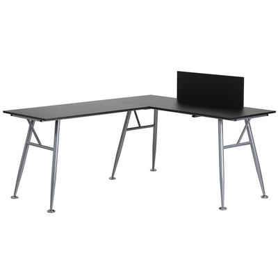 Flash Furniture NAN-WK-110-BK-GG L Shaped Computer Desk w/ Privacy Panel - 89 1/2