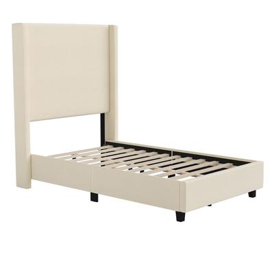 Flash Furniture YK-1077-BEIGE-T-GG Twin Size Platform Bed Frame w/ Wingback Headboard - Plastic, Beige, Channel Stitched Wingback Headboard