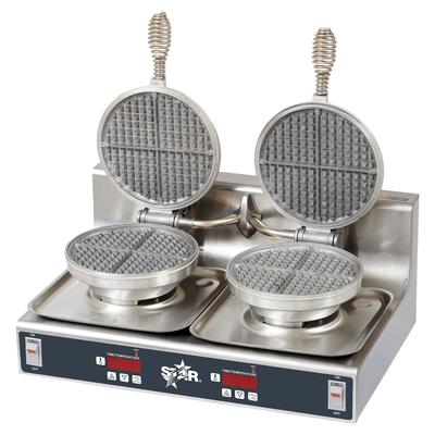 Star SWBD 208/240 Double Classic American Commercial Waffle Maker w/ Aluminum Grids, 1800W, 240v, 7" Grids, Stainless Steel