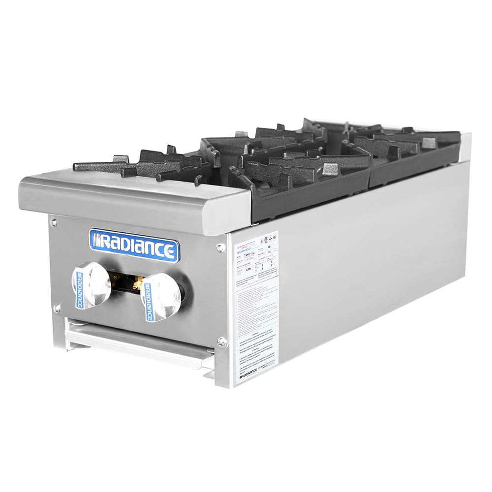 Turbo Air TAHP-12-2 LP 12" Gas Hotplate w/ 2 Burners & Manual Controls, Liquid Propane, Stainless Steel, Gas Type: LP