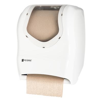 San Jamar T1370WHCL Wall Mount Touchless Roll Paper Towel Dispenser - Plastic, White/Clear, Lock