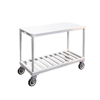 New Age 1415 2 Level Aluminum Utility Cart w/ 800 lb Capacity, Flat Ledges, Silver