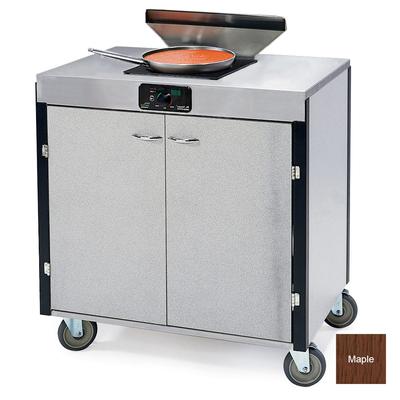 Lakeside 2075 RMAP 40 1/2" High Mobile Cooking Cart w/ 2 Induction Stove, Red Maple, Brown