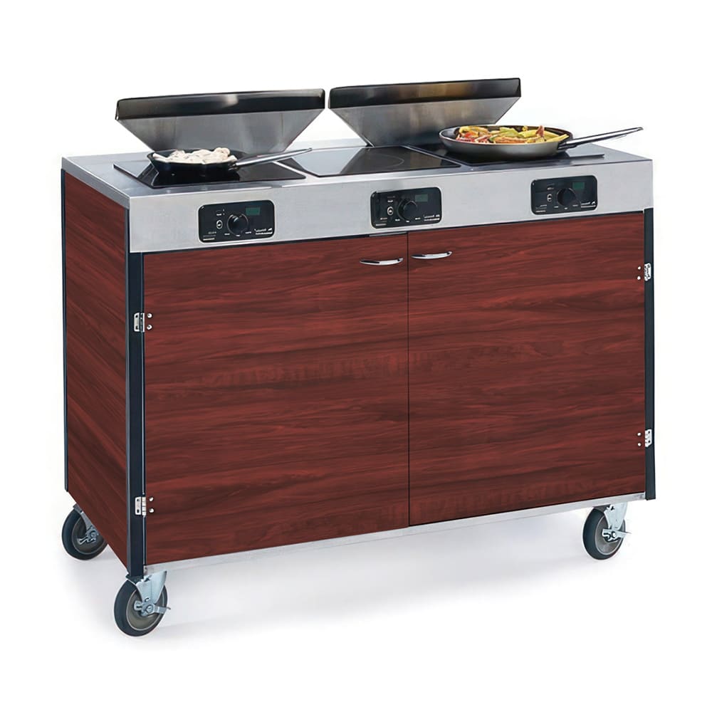 Lakeside 2085 RMAP 40 1/2" High Mobile Cooking Cart w/ 3 Induction Stove, Red Maple, Brown