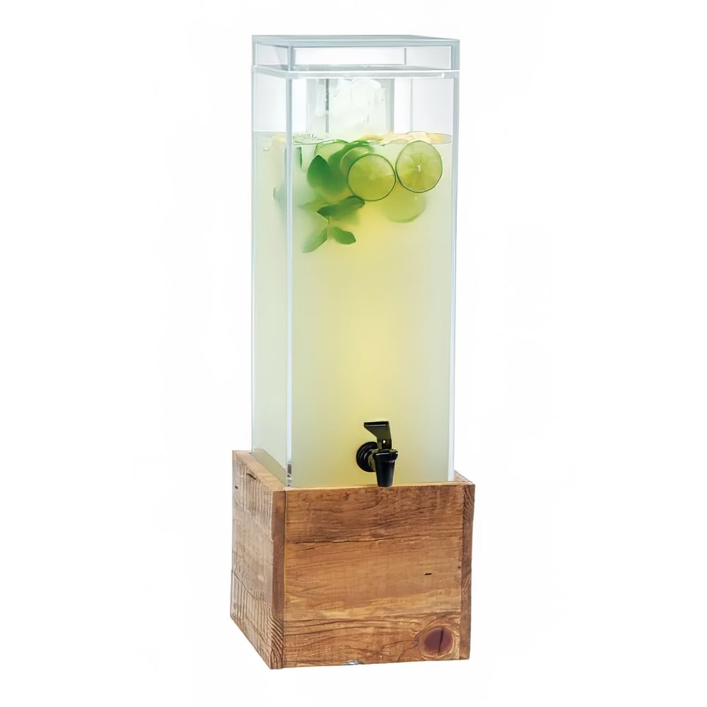 Cal-Mil 1527-3INF-99 3 gal Beverage Dispenser w/ Infuser - Plastic Container, Reclaimed Wood Base, 3 Gallon Capacity, 8-1/2" x 8-1/2" x 26-3/4", Brown