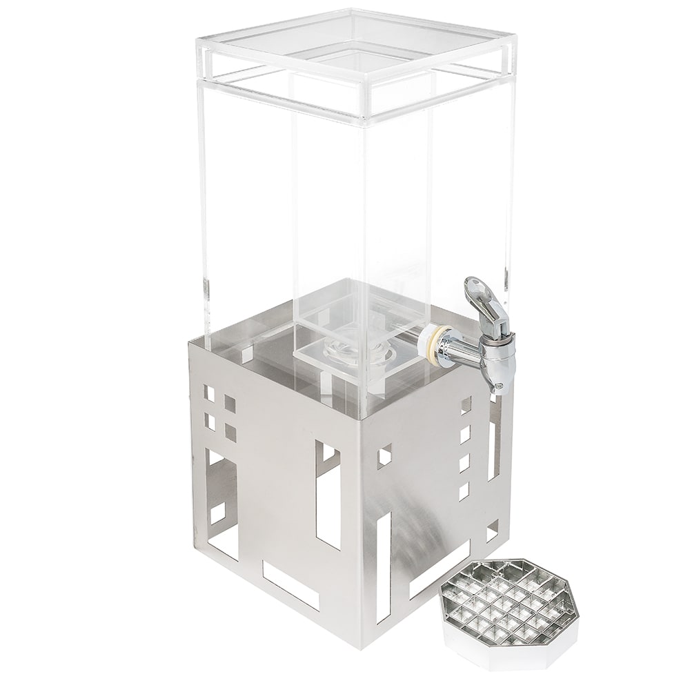 Cal-Mil 1602-1-55 1 1/2 gal Beverage Dispenser w/ Ice Tube - Plastic Container, Stainless Base, Ice Chamber, Stainless Steel Base, Silver