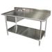 Advance Tabco KLAG-11B-305L 60" Work Table w/ Left Sink - 5" Backsplash, Undershelf, 16 ga Stainless Steel, Galvanized Undershelf