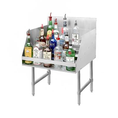 Advance Tabco LD-2118 Raised Liquor Display - Holds 20 Bottles, 4" Back Splash, 18" x 26", Silver