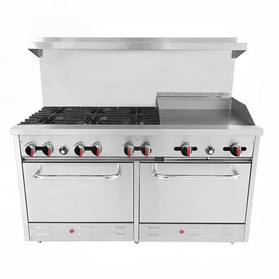 Bakemax BAS36-24-2 60" 6 Burner Commercial Gas Range w/ Griddle & 2 Standard Ovens, Convertible, Stainless Steel, Gas Type: Convertible