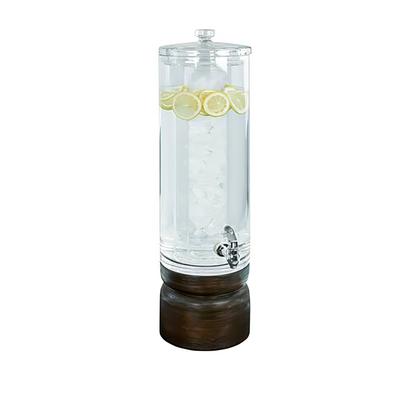 Cal-Mil 22441-3INF-112 10" Round Beverage Dispenser - 29"H, Clear Plastic Container/Vintage Dark Stained Oak Base, 10" x 7-1/2" x 29"H