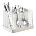 Cal-Mil 3015-55 3 Bin Luxe Flatware Holder - White, Stainless Steel, 3 Sections, Acrylic, Clear