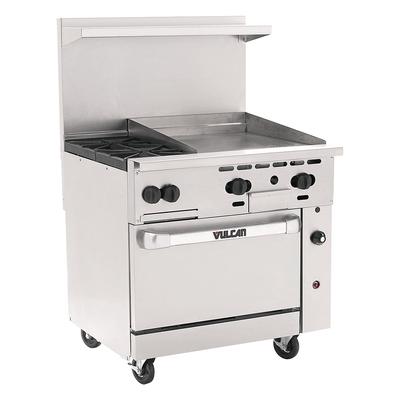 Vulcan 36C-2B24GT LP 36" 2 Burner Commercial Gas Range w/ Griddle & Convection Oven, Liquid Propane, 36" Restaurant, Stainless Steel, Gas Type: LP, 115 V