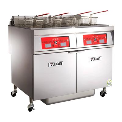 Vulcan 3VK45AF Commercial Gas Fryer - (3) 50 lb Vats, Floor Model, Natural Gas, Solid State Analog Controls, KleenScreen Filtration, Stainless Steel, Gas Type: NG