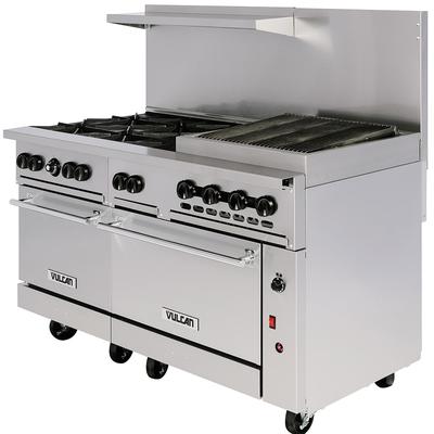 Vulcan 60SS-6B24CBP 60" 6 Burner Commercial Gas Range w/ Charbroiler & 2 Standard Ovens, Liquid Propane, 24" Charbroiler, Stainless Steel, Gas Type: LP