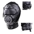 Black Fetish Cosplay Leather Full Face Mask Hood Punk Style Patent Leather Mask for Woman Man
