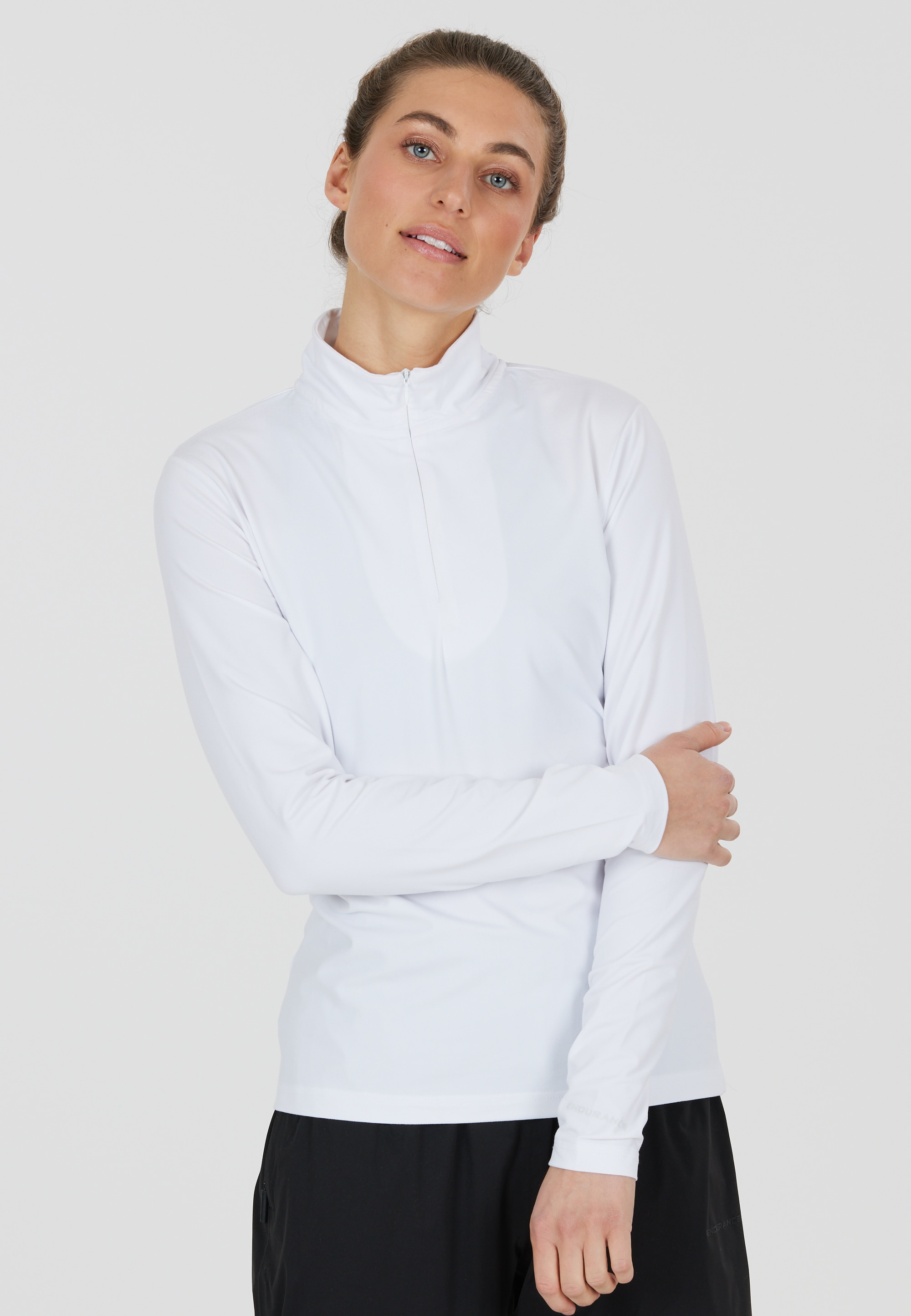 Strickpullover ENDURANCE "Jolie", Herren, Gr. 44, weiß, 88% Polyester, 12% Elasthan, unifarben, Casual, normal, ohne Ausschnitt, Pullover Laufshirt Stehkragenshirt Langarmshirt, in atmungsaktiver Qualität Image