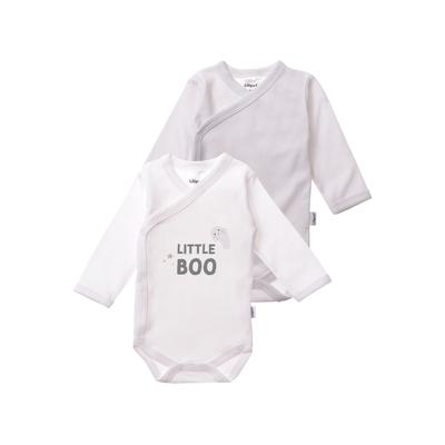 Wickelbody LILIPUT "Little Boo", Baby, Gr. 44, EURO-Größen, grau (weiß, grau), 100% Baumwolle, bedruckt, casual, V-Ausschnitt, Langarm, Bodies, mit Druckknöpfen im Zweier-Pack Image